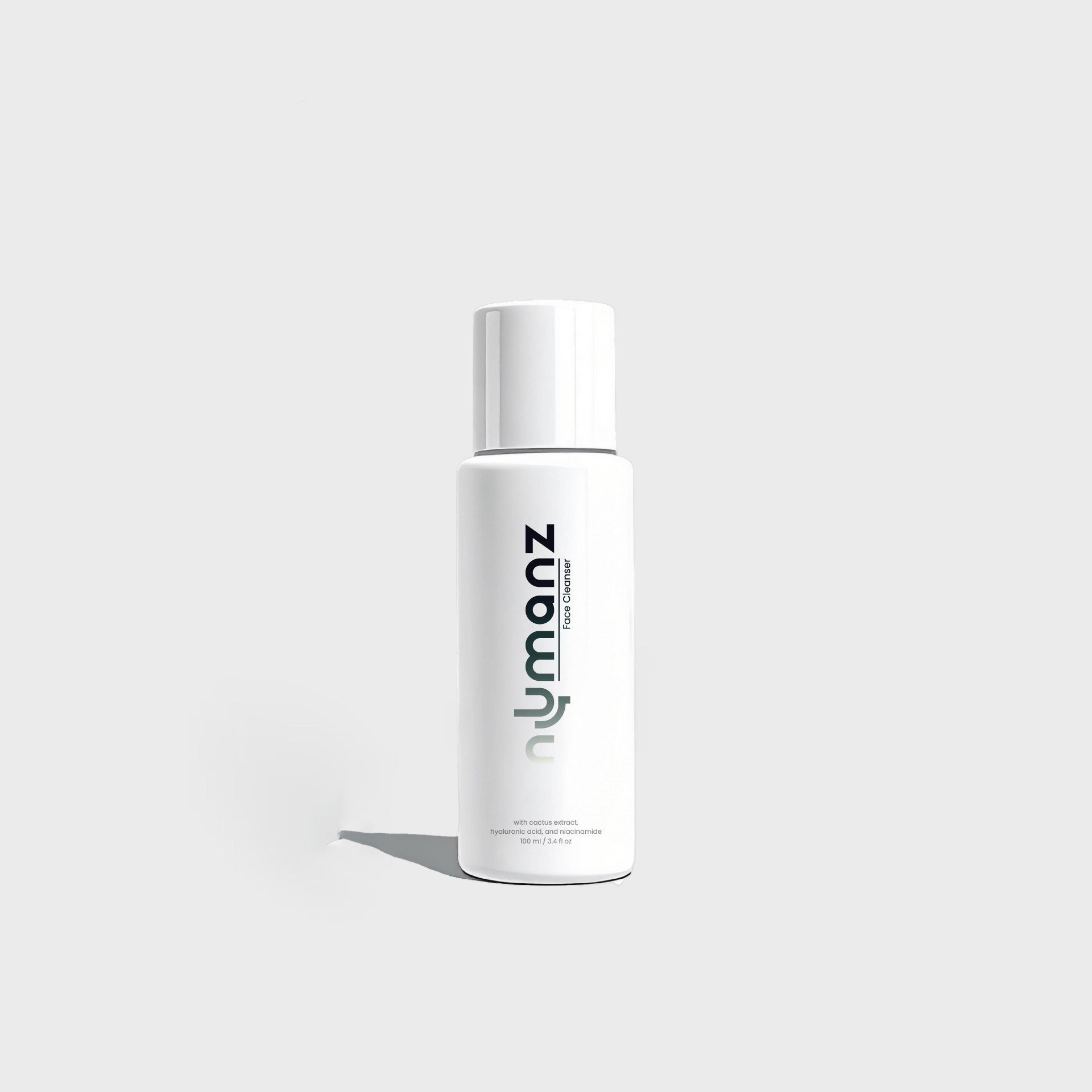 Numanz Face Cleanser Sample bottle on white background with natural shadow