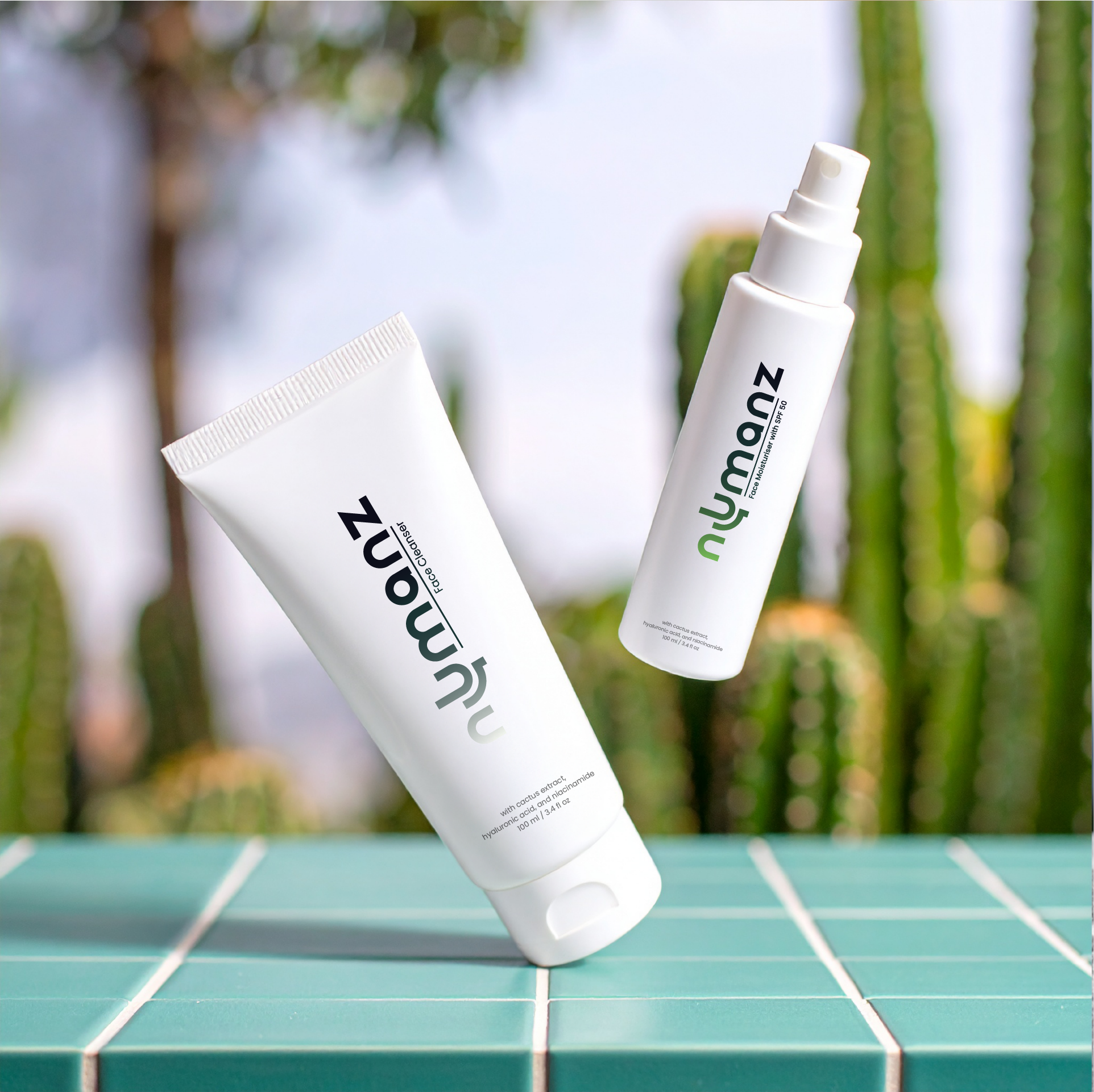 Numanz Morning Routine Bundle with Face Cleanser and SPF 50 Moisturiser for men, cactus extract skincare