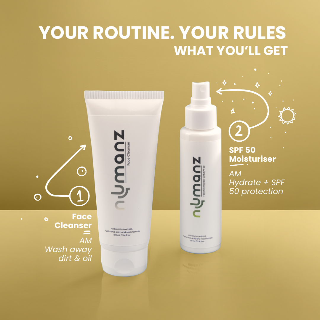 Numanz Morning Routine skincare kit for men with Face Cleanser and SPF 50 Moisturiser