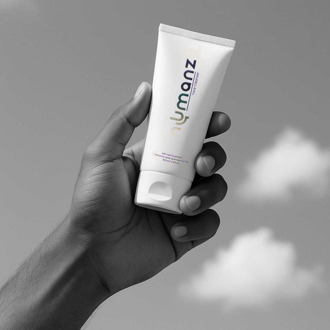 Numanz men’s face cleanser with cactus extract and hyaluronic acid, formulated to gently cleanse and hydrate Indian men’s skin.